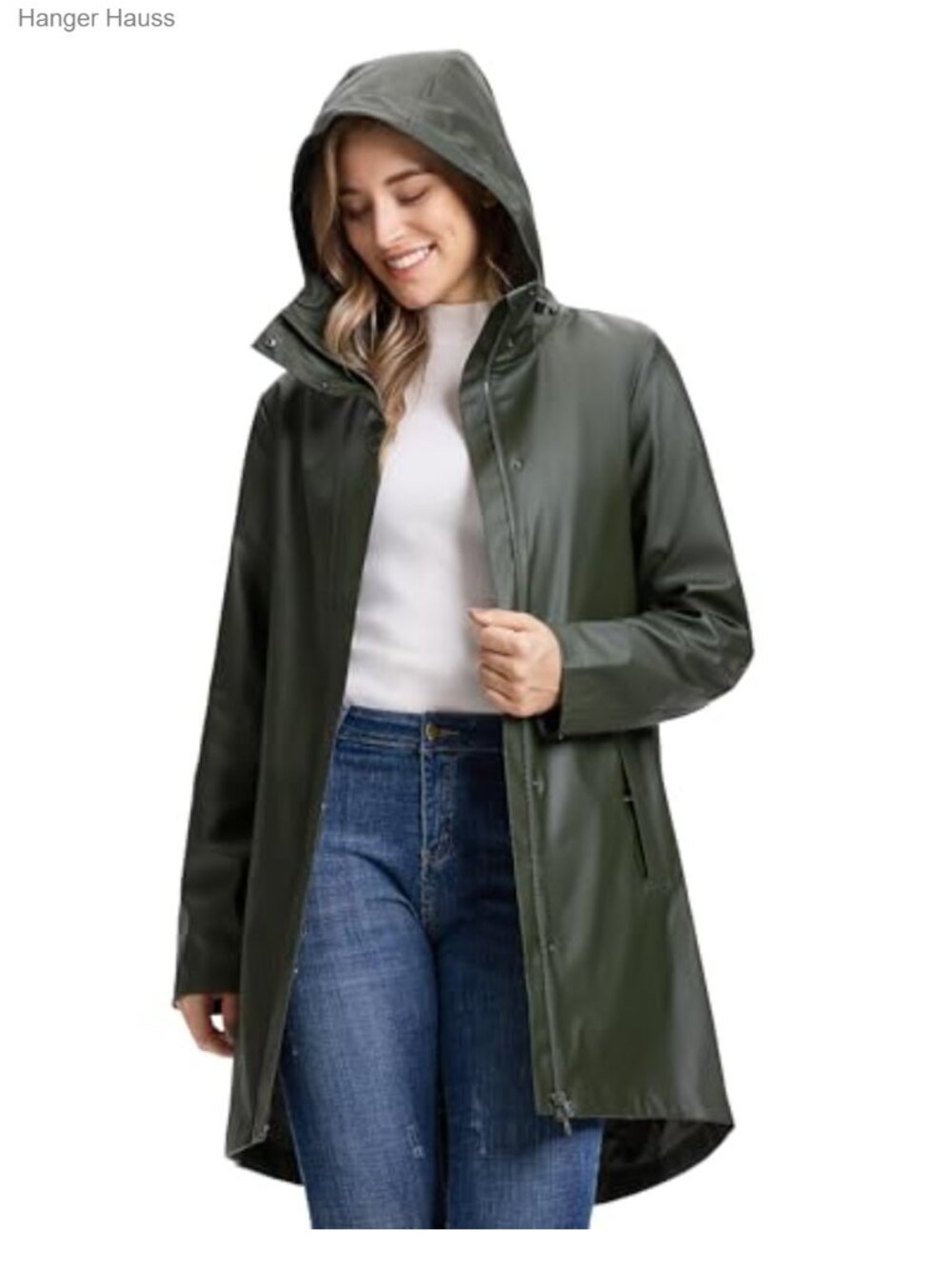 Women's Long Raincoat Waterproof PU Trench Jacket Windbreaker Outdoor